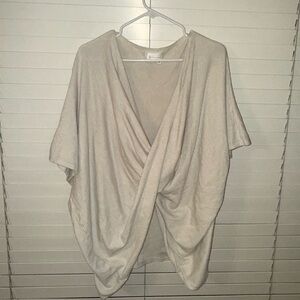 Anthropologie Shimmery V-Neck Short Sleeve Top in Light Taupe